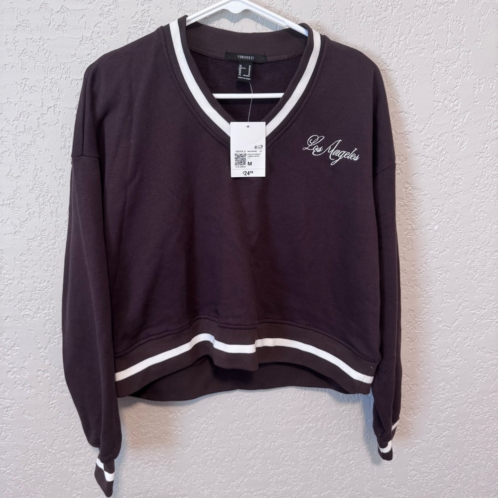 Forever 21 Brown V-Neck with Los Angeles Embroidery